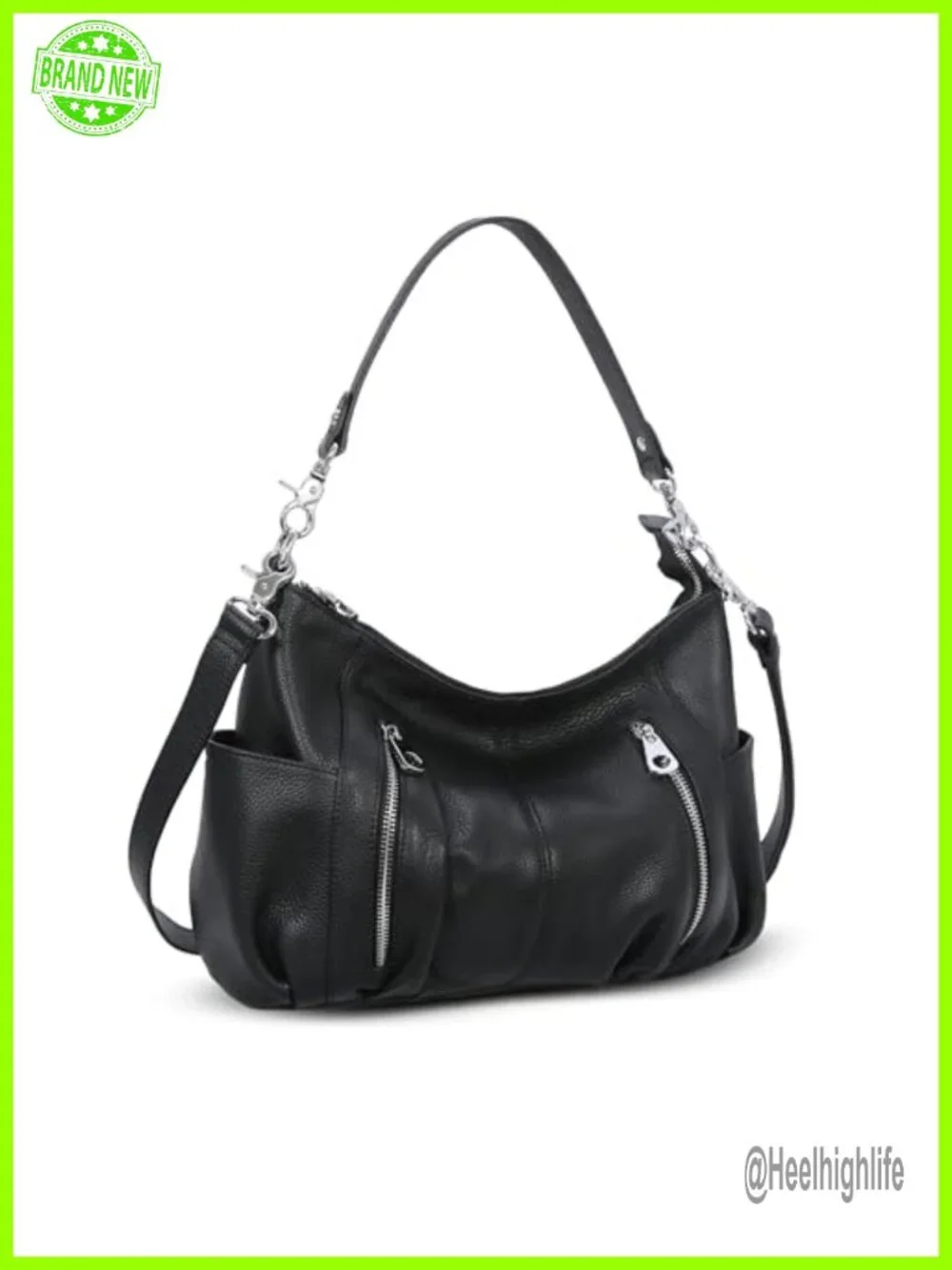 Genuine Leather Hobo Crossbody Bag with 2 Straps, Multiple Pockets